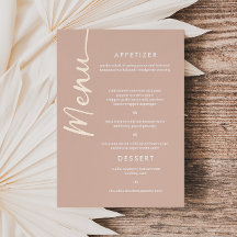 Echte Rose Goldfolie Moderne Schrift Hochzeitsmenü
