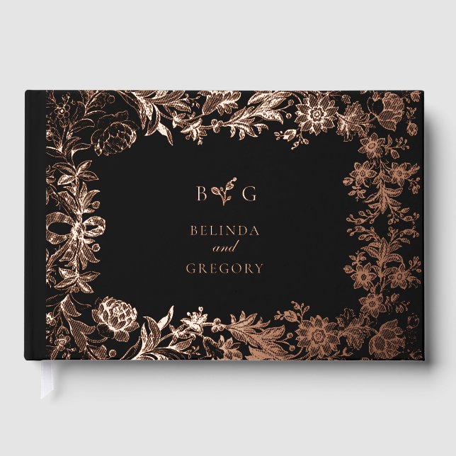 Echte Rose Goldmedaille Botanische Hochzeit Gästebuch (Vorderseite)