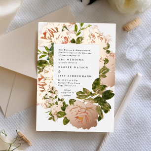Echte Rose Hochzeit mit Gold und eleganten Wasserf Folieneinladung