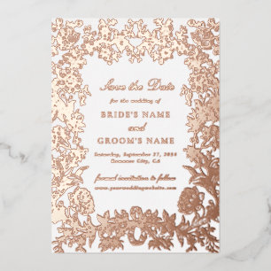Echte Roségold-Blumen-Hochzeit-Save-the-Date-Karte Folieneinladung