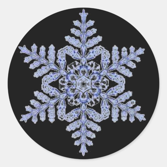 Echte Schneeflocke auf Schwarz Runder Aufkleber (Vorderseite)