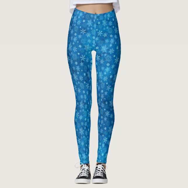 Echte Schneeflocke Blaue Wasserfarbe Winter Leggin Leggings (Vorderseite)