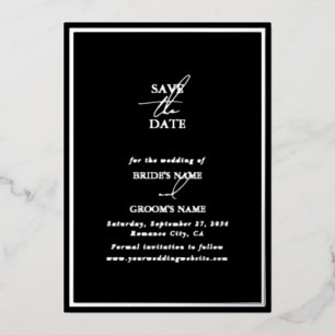 Echte Silber Foil Black Wedding Save the Date Folieneinladung