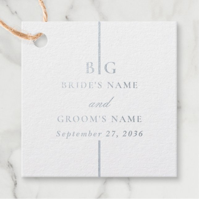 Echte Silber Foil Minimalistisch Monogram Wedding Geschenkanhänger (Vorderseite)