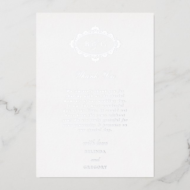 Echte Silber Foil White Wedding Danke Karte (Vorderseite)