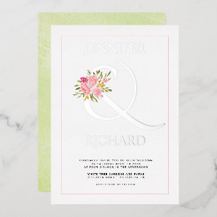 Echte Silberfolie Ampersand, Rose grüne Hochzeit Folieneinladung