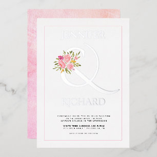 Echte Silberfolie Ampersand und rosa Rosen Hochzei Folieneinladung