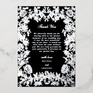 Echte Silberfolie Floral Schwarze Hochzeits-Dankes Folieneinladung