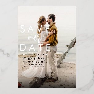 Echte Silberfolie Moderne Save The Date Art Foto Folieneinladung