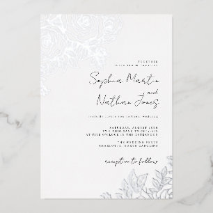 Echte Silberfolie Üppige Rosenhochzeit  Folieneinladung