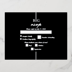 Echte Silver Foil Black Monogram Wedding RSVP Folie Einladungspostkarte