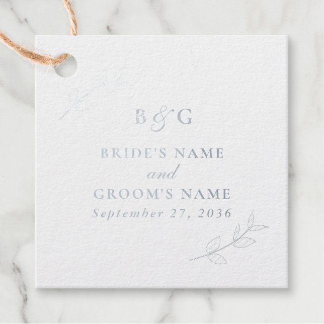 Echte Silver Foil Blätter Elegante Monogram Weddin Geschenkanhänger (Vorderseite)