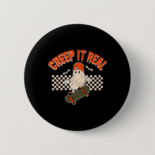 Echte Skateboarding Ghost Bats Retro Halloween 2 Button (Vorderseite)