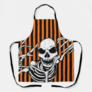 Echter Halloween-Skelett-Schwarze Orangenstreifen Schürze