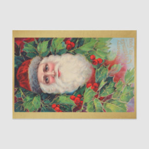 Echter (nicht KI) Vintage-Victorian-Santa & Stechp Seidenpapier