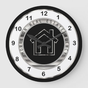 Echtes Anwesen-Design in Silber, Weiß und Schwarz Große Wanduhr