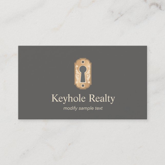 Echtes Anwesen für das elegante Gold Key Hole Logo Visitenkarte (Vorderseite)