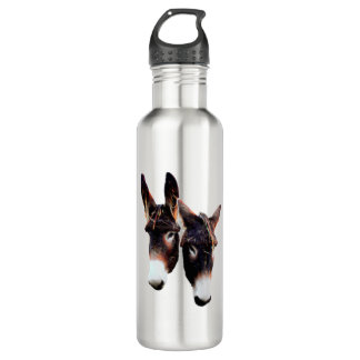 Echtes Duo-Foto von Eseln - Stilisierten Edelstahlflasche