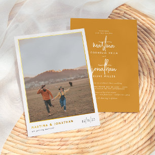 Echtes Folien-Boho-Minimalist-Senf-Foto-Hochzeit Folieneinladung