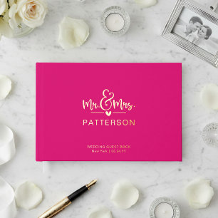 Echtes Folien-Mr-&-Mrs-Personalisierter-Name-Rosa- Gästebuch