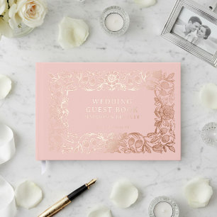 Echtes Folien-Rosenhochzeit Vintage-Blumenmuster Gästebuch