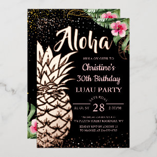Echtes Folien Tropisches Florales Ananas Rosen Gol Folieneinladung