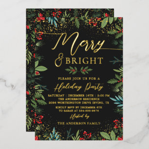 Echtes Folien-Weihnachtsfest Schwarz Gold Floral Folieneinladung