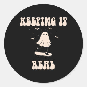Echtes Geister-Skateboard für Halloween Ska Runder Aufkleber