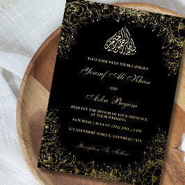 Echtes Gold Verzierte Schwarz-Aufnahme-muslimische Folieneinladung