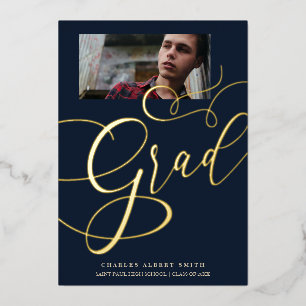 Echtes Goldenes und Marine Modern Typography Absch Folieneinladung
