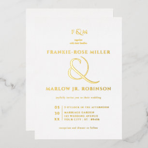 Echtes Goldfolie Einfach Elegante Weiße Hochzeit Folieneinladung