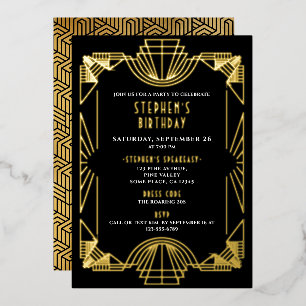 Echtes Goldfolie Gatsby Roaring Twenties Geburtsta Folieneinladung