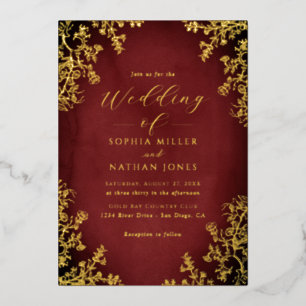 Echtes Goldfolie rotes Blumen-Spitzen-Schrift-Hoch Folieneinladung