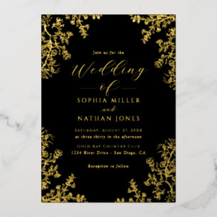 Echtes Goldfolie Schwarzes Blumen-Spitzen-Schrift  Folieneinladung
