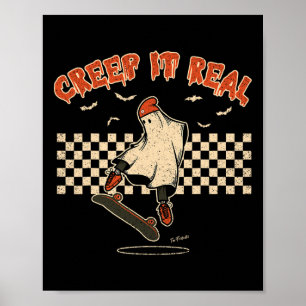 Echtes Grusel-Skateboarding-Gespenst Retro-Hallowe Poster