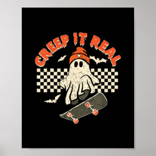 Echtes Grusel-Skateboarding Retro-Halloween-Geist Poster