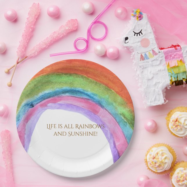 Echtes Kinder Regenbogen Wasserfarben Geburtstag Pappteller (Party)