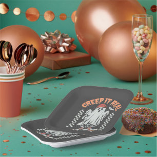 Echtes Retro-Halloween-Skate-Gespenst Pappteller