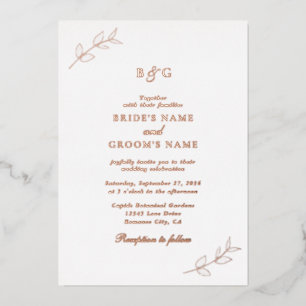 Echtes Rose-Gold-Foil-Blätter Monogram-Hochzeit Folieneinladung