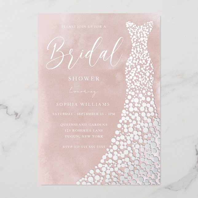 Echtes Silber-Gürtel Wasserfarbe Brautparty Folieneinladung (Vorderseite)