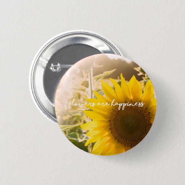 Echtes Sonnenblumen-Foto Feld Blumen sind Glück Button (Vorne & Hinten)