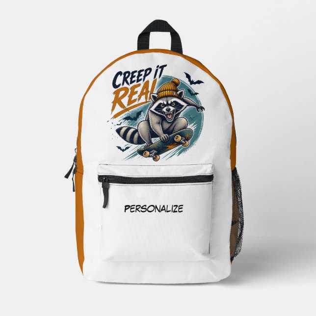 Echtes Waschbär-Skateboard mit coollem Design Bedruckter Rucksack (Vorderseite)