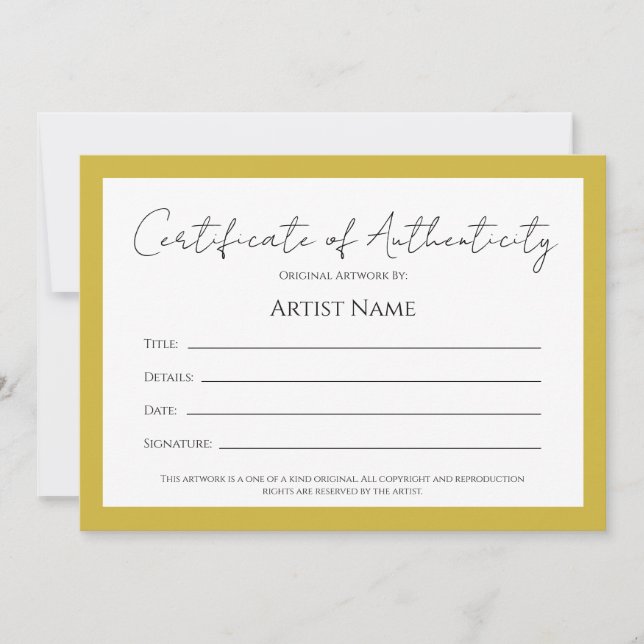 Echtheitszertifikat "Back Art Foto" Feiertagskarte (Vorderseite)