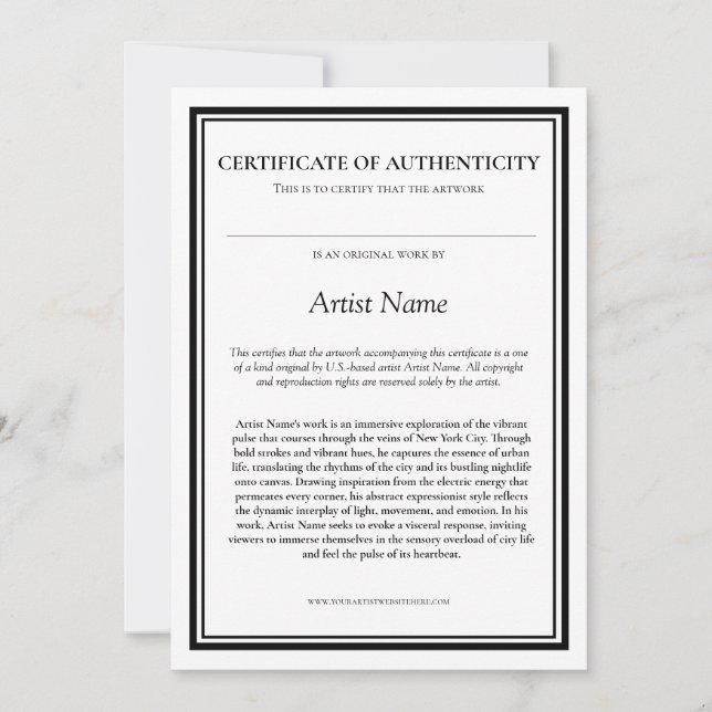 Echtheitszertifikat mit Künstlererklärung Dankeskarte (Vorderseite)