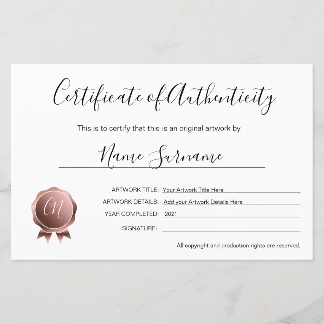 Echtheitszeugnis (Vorderseite)