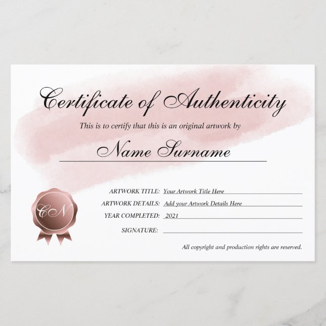 Echtheitszeugnis (Vorderseite)