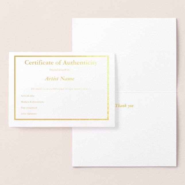 Echtheitszeugnis Art Foil Card Folienkarte (Anzeige)