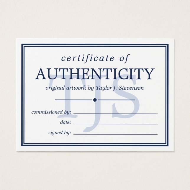 Echtheitszeugnis für Navy White Monogram (Vorderseite)