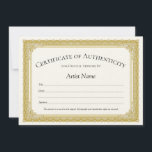 Echtheitszeugnis für Vintage Grenzen Einladung<br><div class="desc">Echtheitszertifikat für Kunstwerke mit traditionellem und verziertem Goldrahmen. Bearbeiten Sie alle Textfelder einschließlich des Künstlernamens.</div>