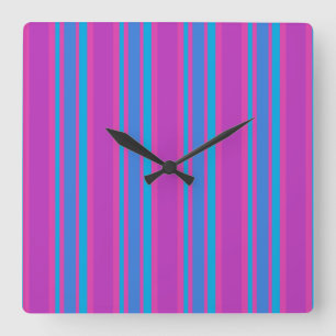 Ecke Wall Clock: Magenta, Lila, Blaue Streifen Quadratische Wanduhr